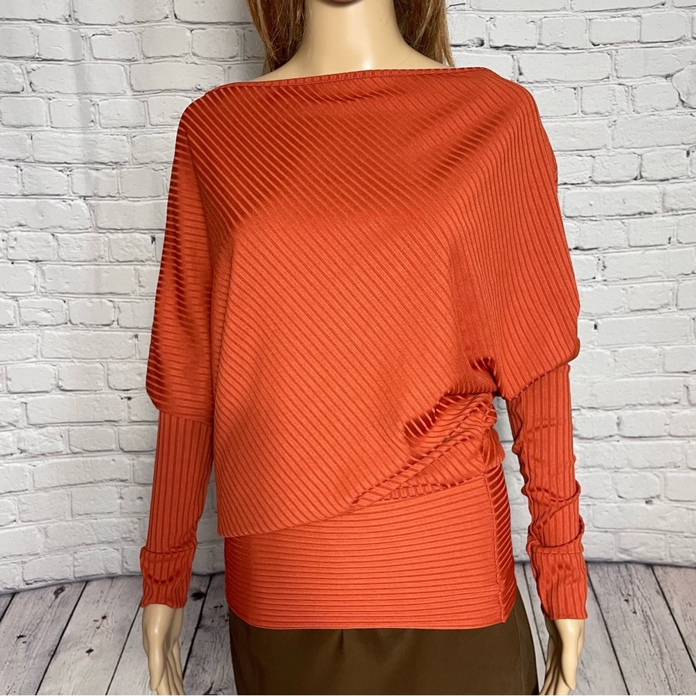 NWT New Parisian Asymmetrical Long Sleeve Orange Top Made in UK Size S - Picture 9 of 9